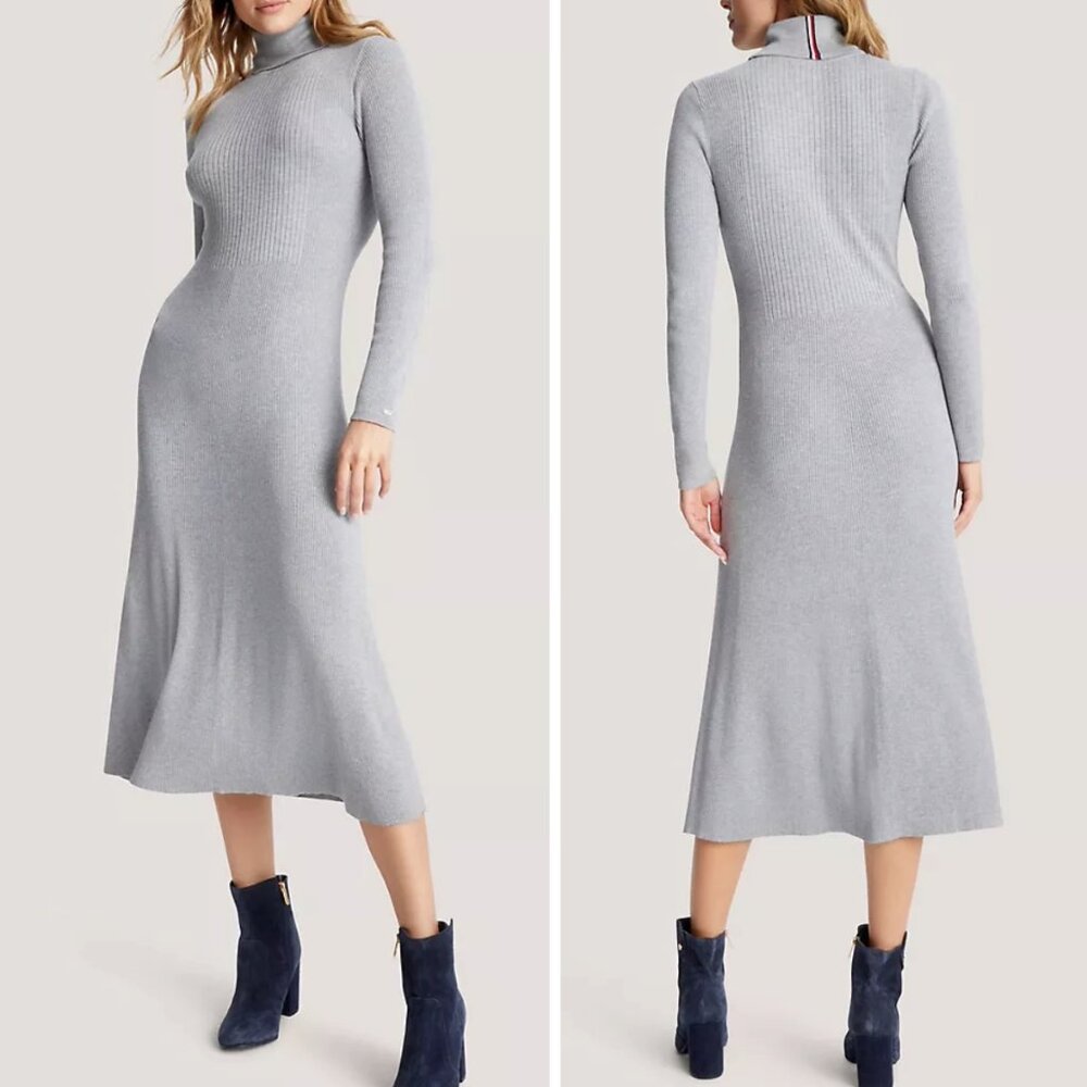 Tommy Hilfiger Ribbed Turtleneck Sweater Dress Gray SZ M